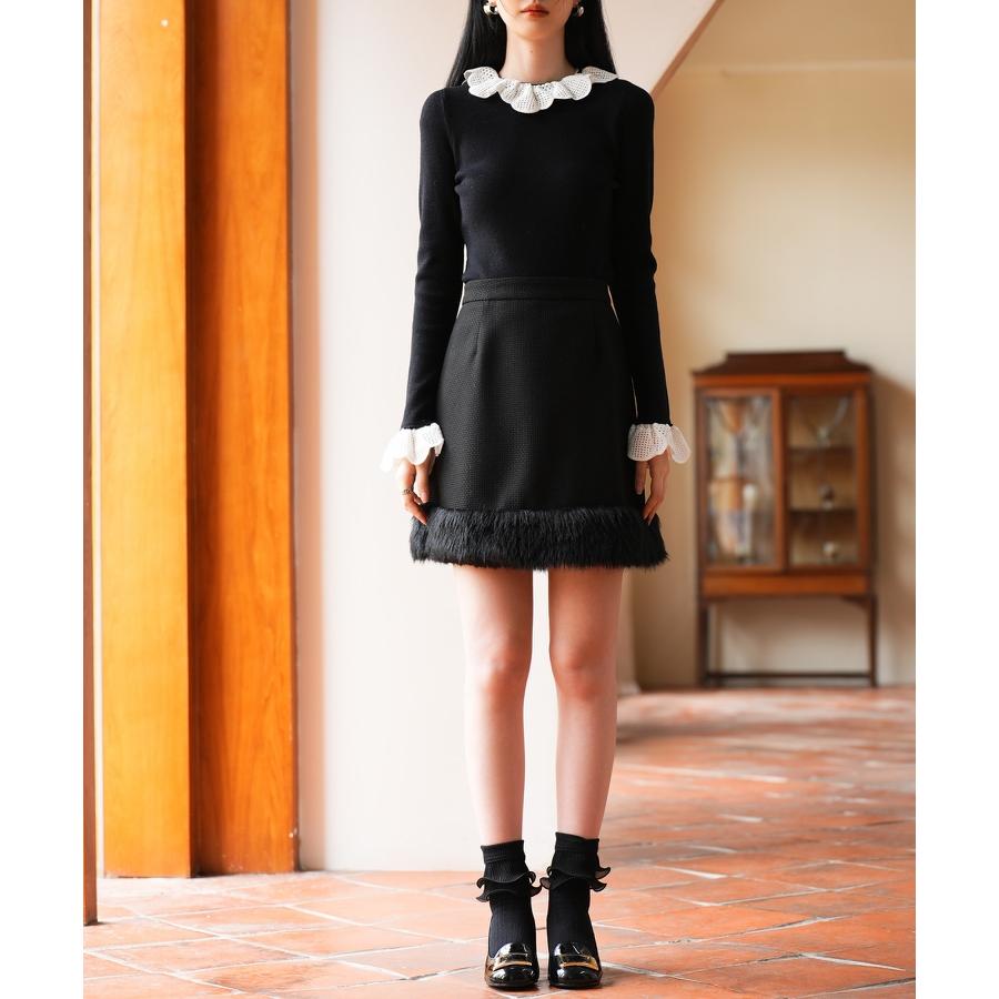 スカート レディース ボトムス ミニスカート ひざ上 ハイウエスト 脚長効果 裏地付き 美シルエット ファー付き 厚手 通学 カジュアル シンプル フ |  | 07