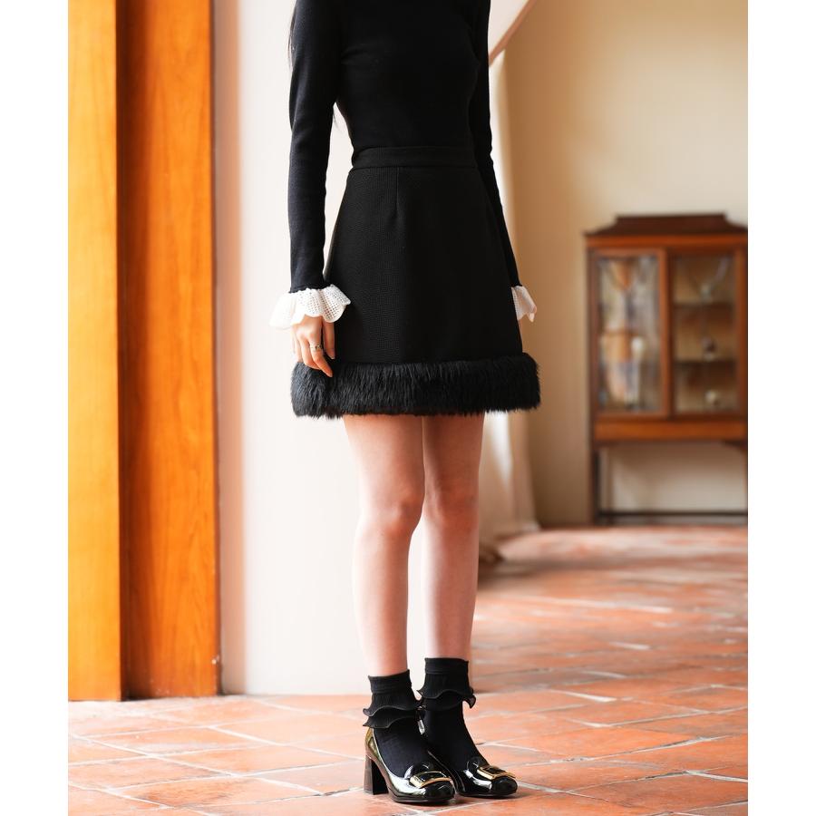 スカート レディース ボトムス ミニスカート ひざ上 ハイウエスト 脚長効果 裏地付き 美シルエット ファー付き 厚手 通学 カジュアル シンプル フ |  | 08