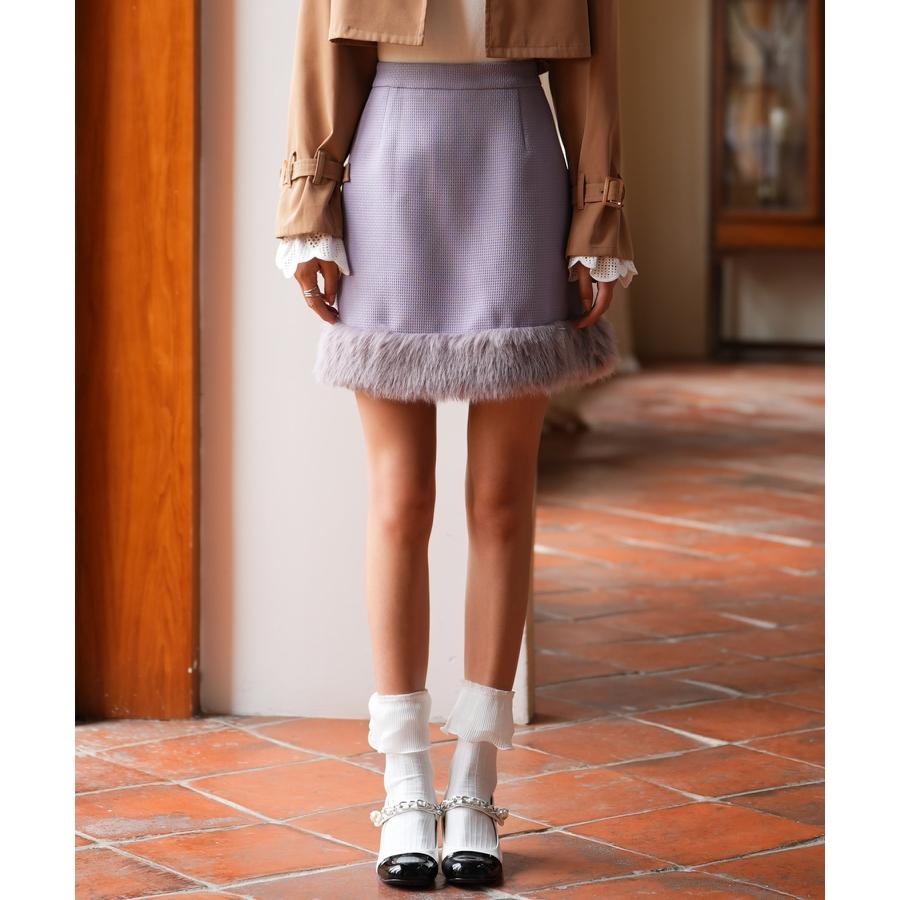 スカート レディース ボトムス ミニスカート ひざ上 ハイウエスト 脚長効果 裏地付き 美シルエット ファー付き 厚手 通学 カジュアル シンプル フ |  | 09