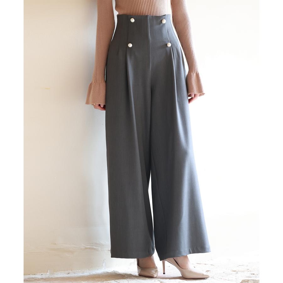 パンツ レディース ワイドパンツ ロング丈 フロントパール バック