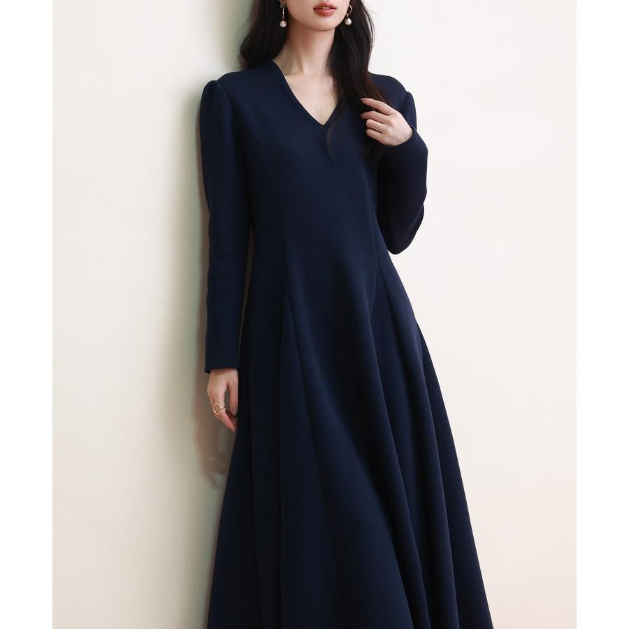 ワンピース レディース ゴアードワンピース Vネック ロング 膝下 フレアー ファスナー付き きれいめ フォーマル Aライン ウエスト絞り 長袖 大人 |  | 15