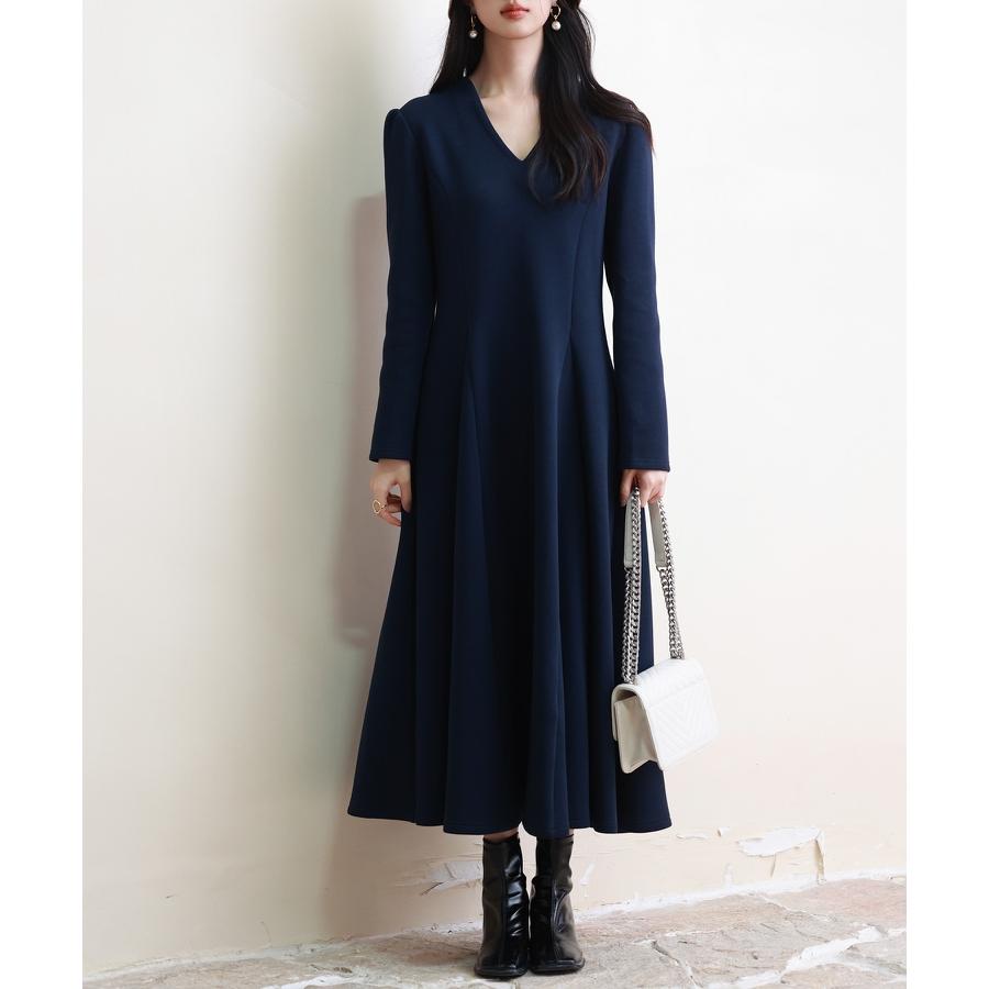 ルネ　ネイビー Aライン ワンピース Rene キャップスリーブ フィット&フレア ワンピース Aライン