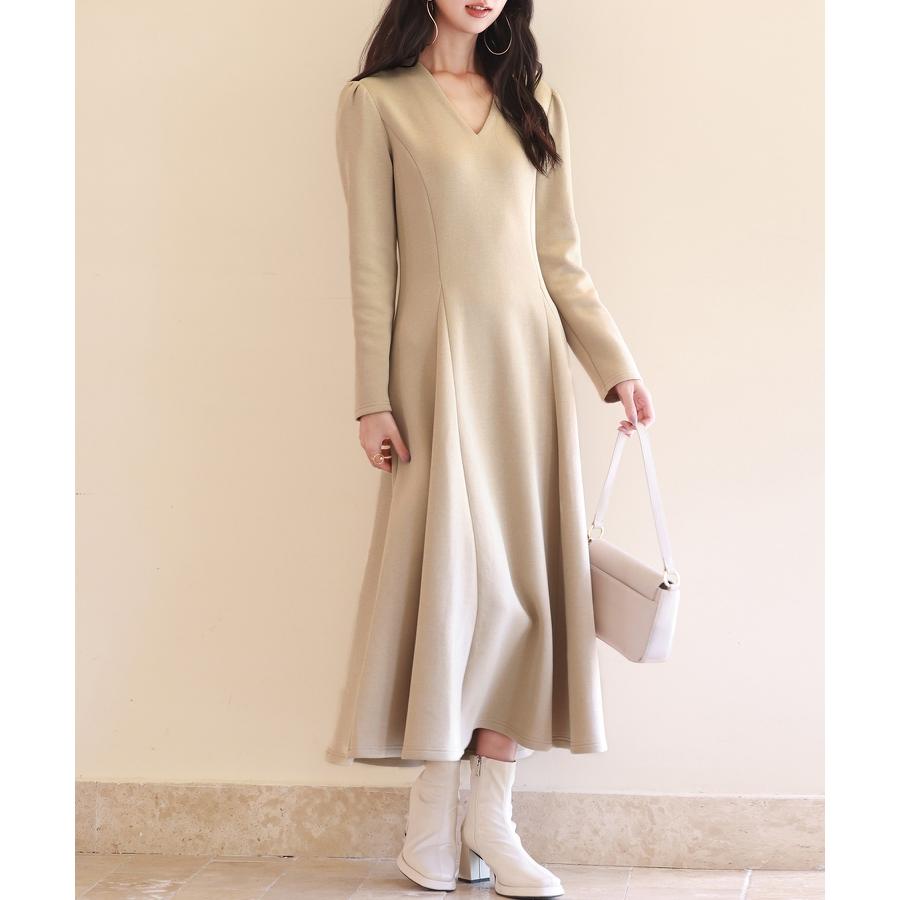 ワンピース レディース ゴアードワンピース Vネック ロング 膝下 フレアー ファスナー付き きれいめ フォーマル Aライン ウエスト絞り 長袖 大人 |  | 03