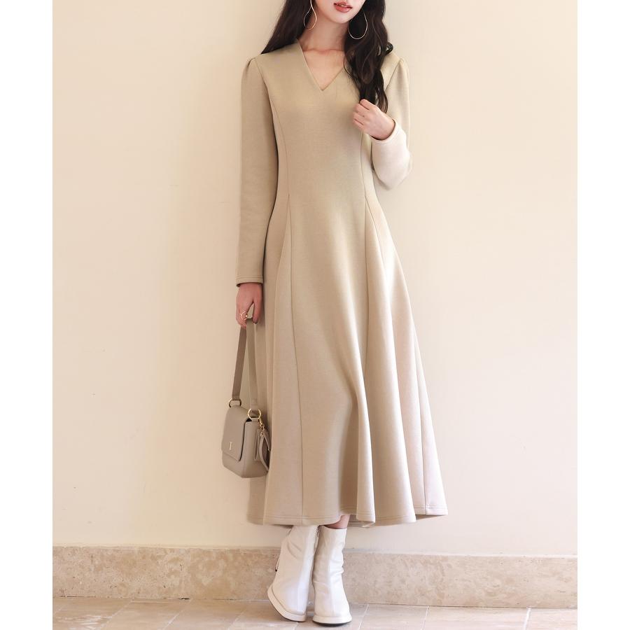 ワンピース レディース ゴアードワンピース Vネック ロング 膝下 フレアー ファスナー付き きれいめ フォーマル Aライン ウエスト絞り 長袖 大人 |  | 05