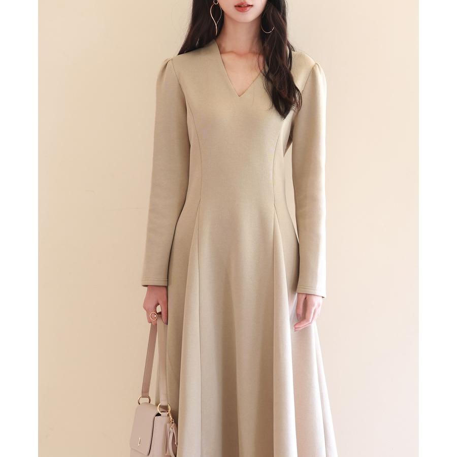ワンピース レディース ゴアードワンピース Vネック ロング 膝下 フレアー ファスナー付き きれいめ フォーマル Aライン ウエスト絞り 長袖 大人 |  | 06