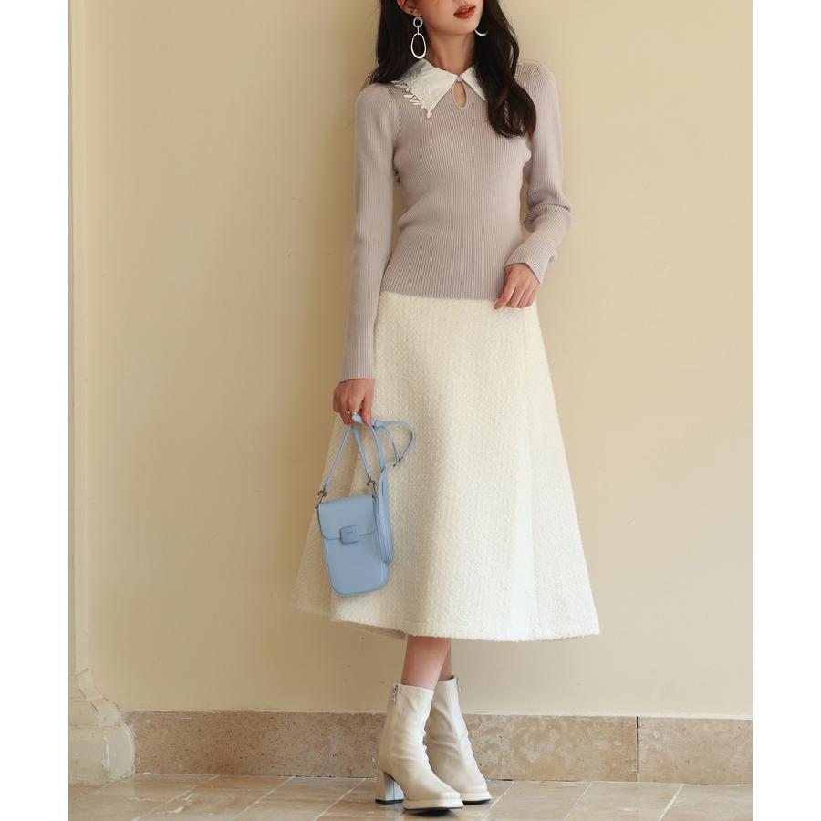 ルネ / フリル襟 リブニット 長袖 ピンク 34 パールボタン 通勤 セーター ルネ / フリル襟 リブニット 長袖 ピンク 34 パールボタン 通勤 セーター