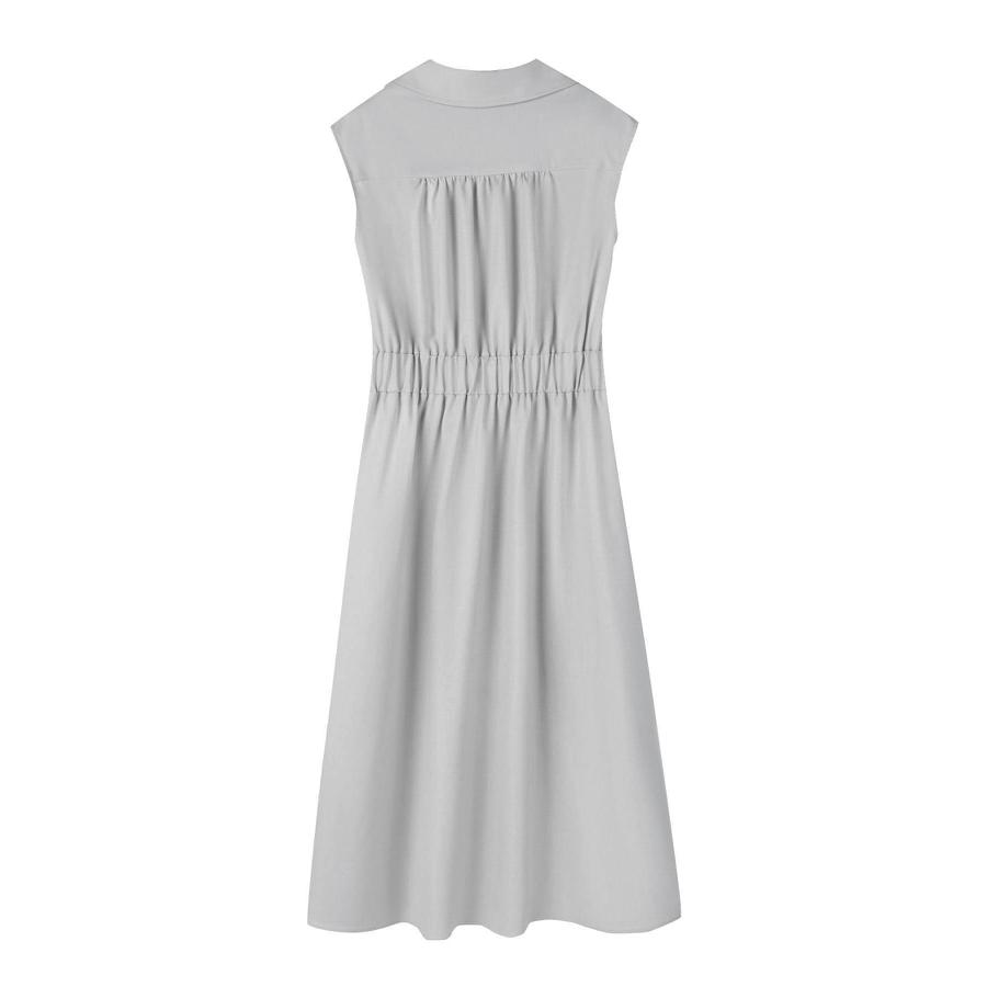 ワンピース レディース ミモレ丈 ジップ付き シャツ襟 ウエストマーク