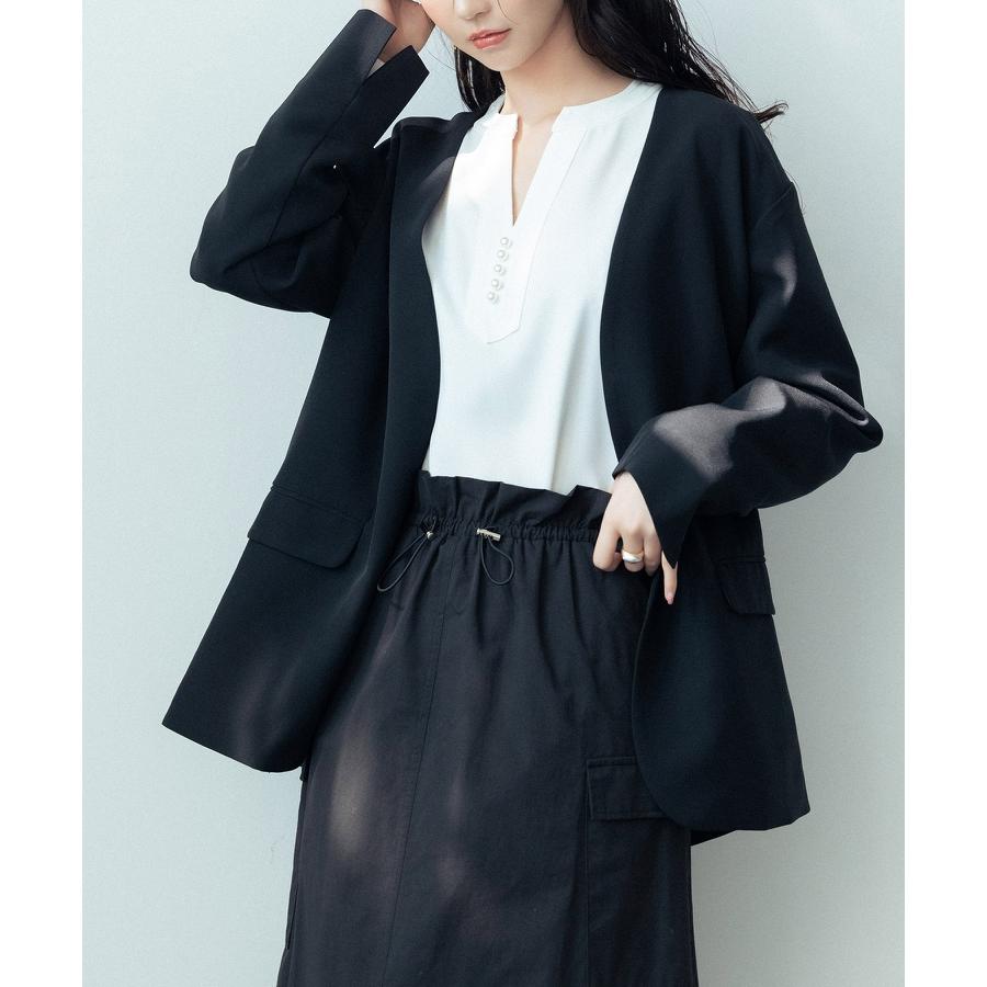 ジャケット レディース Vネックジャケット アウター ノーカラー