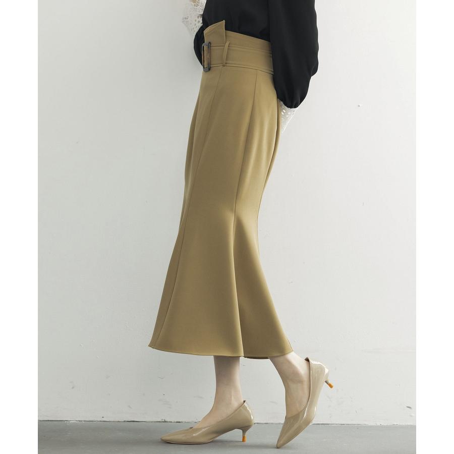 スカート レディース マーメイドスカート ハイウエスト ミモレ丈 飾りベルト バックル付きベルト フレア裾 バックウエストゴム バックファスナー 大人 |  | 10