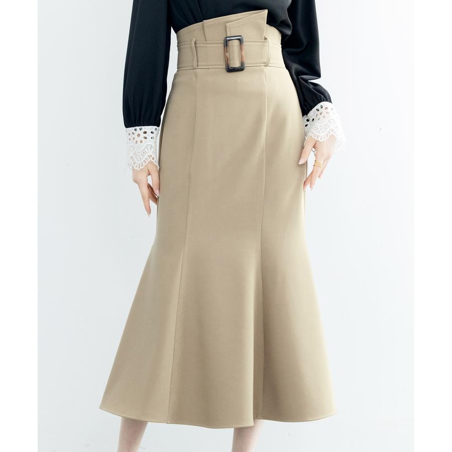 スカート レディース マーメイドスカート ハイウエスト ミモレ丈 飾りベルト バックル付きベルト フレア裾 バックウエストゴム バックファスナー 大人 |  | 14