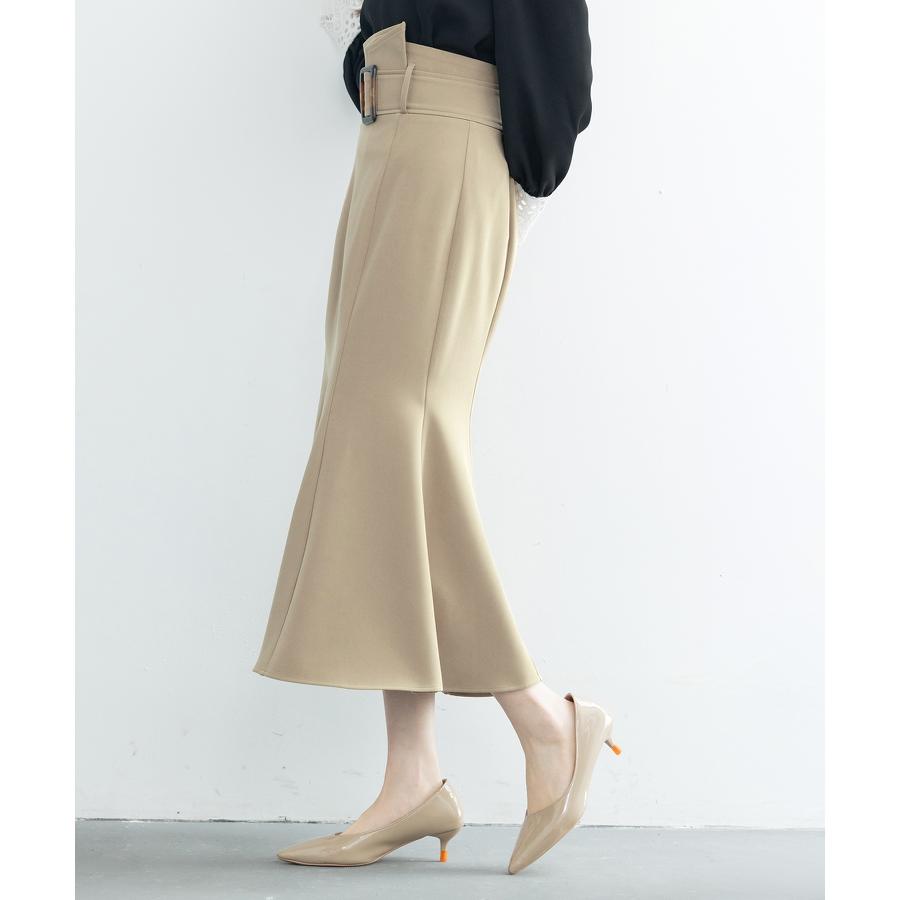 スカート レディース マーメイドスカート ハイウエスト ミモレ丈 飾りベルト バックル付きベルト フレア裾 バックウエストゴム バックファスナー 大人 |  | 16