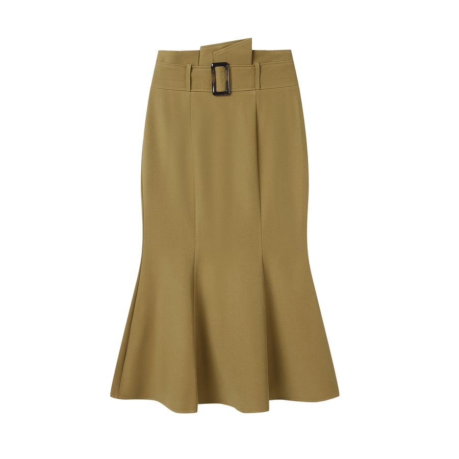 スカート レディース マーメイドスカート ハイウエスト ミモレ丈 飾りベルト バックル付きベルト フレア裾 バックウエストゴム バックファスナー 大人 |  | 02