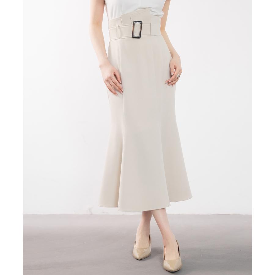 スカート レディース マーメイドスカート ハイウエスト ミモレ丈 飾りベルト バックル付きベルト フレア裾 バックウエストゴム バックファスナー 大人 |  | 04