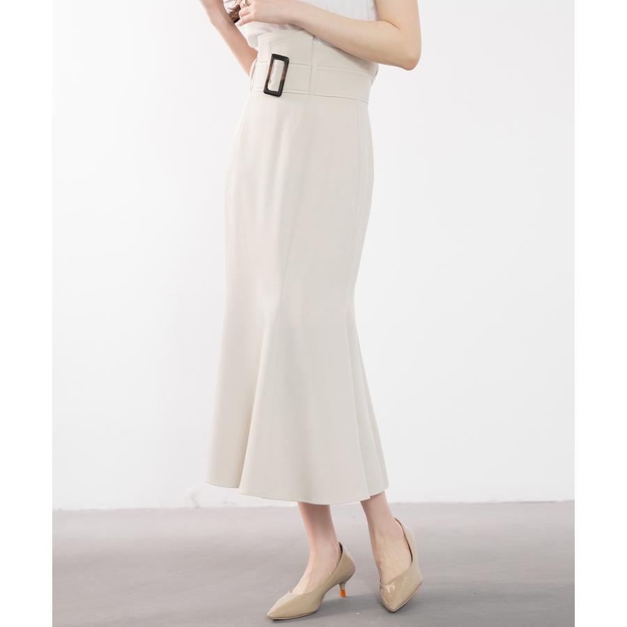 スカート レディース マーメイドスカート ハイウエスト ミモレ丈 飾りベルト バックル付きベルト フレア裾 バックウエストゴム バックファスナー 大人 |  | 05