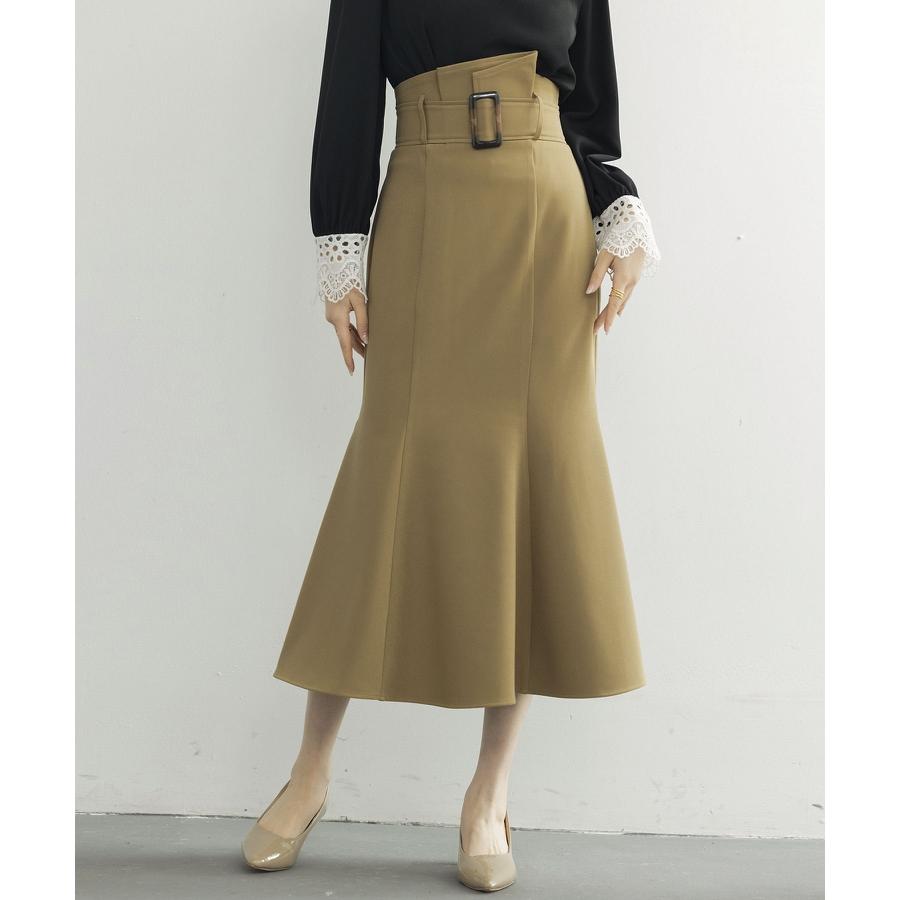 スカート レディース マーメイドスカート ハイウエスト ミモレ丈 飾りベルト バックル付きベルト フレア裾 バックウエストゴム バックファスナー 大人 |  | 08