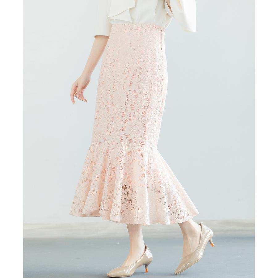 スカート レディース ボトムス ハイウエスト レース生地 マーメイドシルエット ミモレ丈 裏地付き  ファスナー付き 脚長効果 薄手 ウエストマーク |  | 10