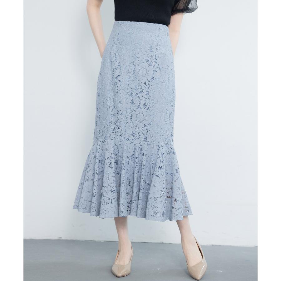 スカート レディース ボトムス ハイウエスト レース生地 マーメイドシルエット ミモレ丈 裏地付き  ファスナー付き 脚長効果 薄手 ウエストマーク |  | 11