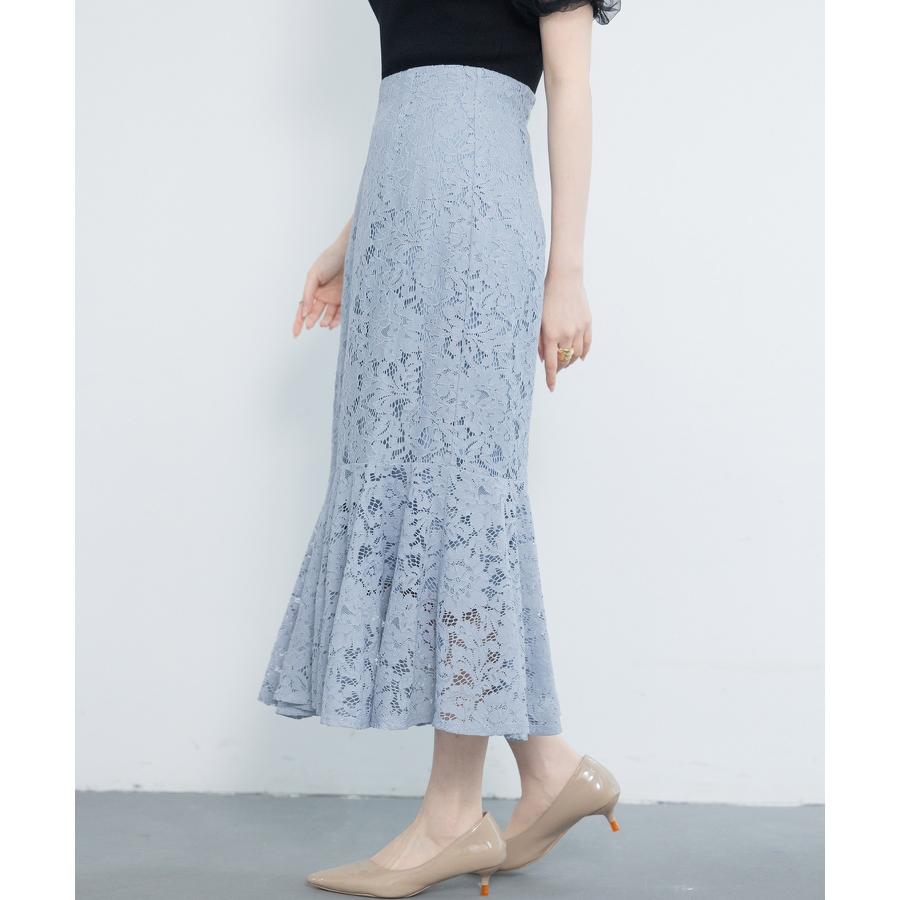 スカート レディース ボトムス ハイウエスト レース生地 マーメイドシルエット ミモレ丈 裏地付き  ファスナー付き 脚長効果 薄手 ウエストマーク |  | 13