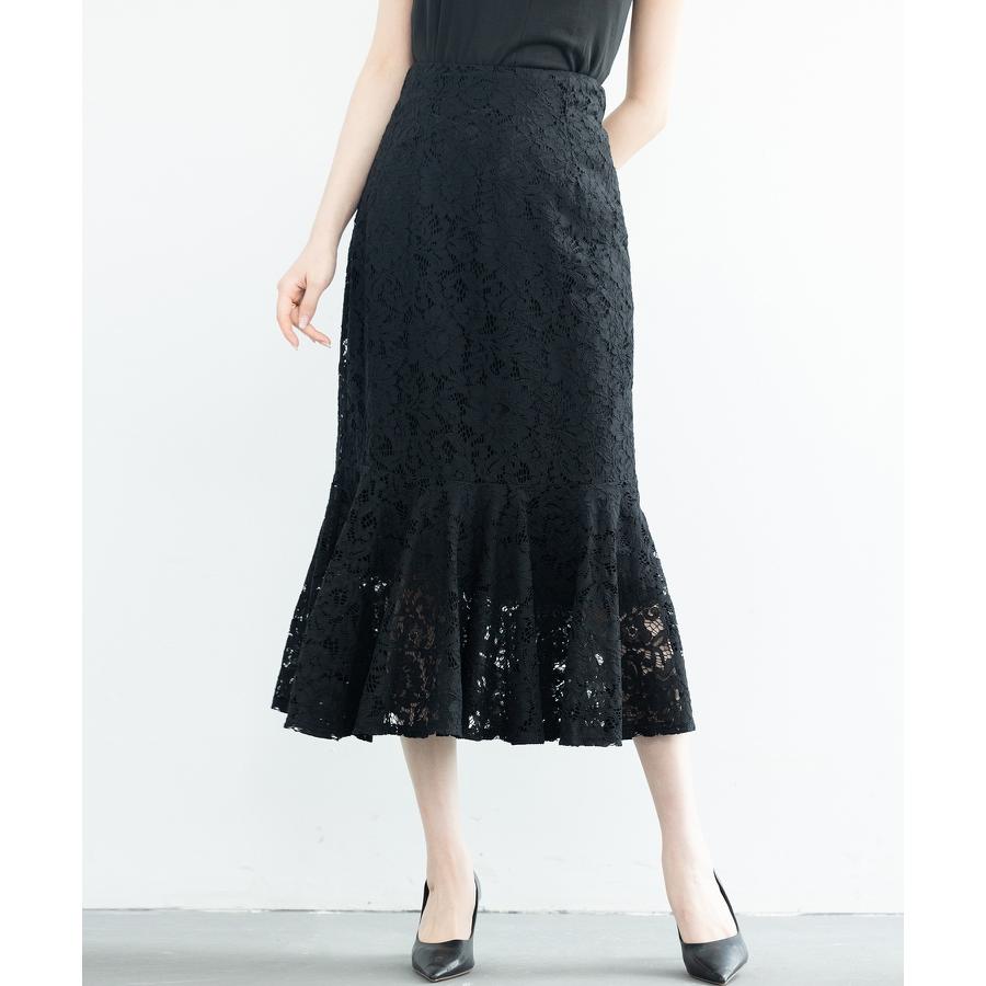 スカート レディース ボトムス ハイウエスト レース生地 マーメイドシルエット ミモレ丈 裏地付き  ファスナー付き 脚長効果 薄手 ウエストマーク |  | 14