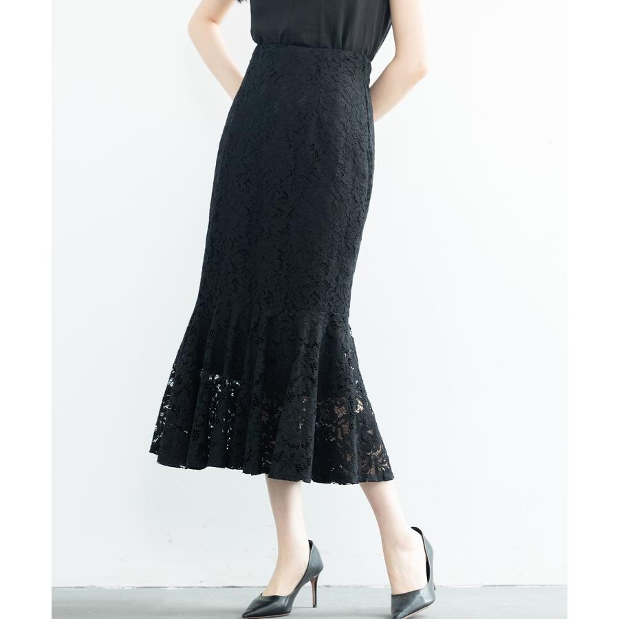 スカート レディース ボトムス ハイウエスト レース生地 マーメイドシルエット ミモレ丈 裏地付き  ファスナー付き 脚長効果 薄手 ウエストマーク |  | 15