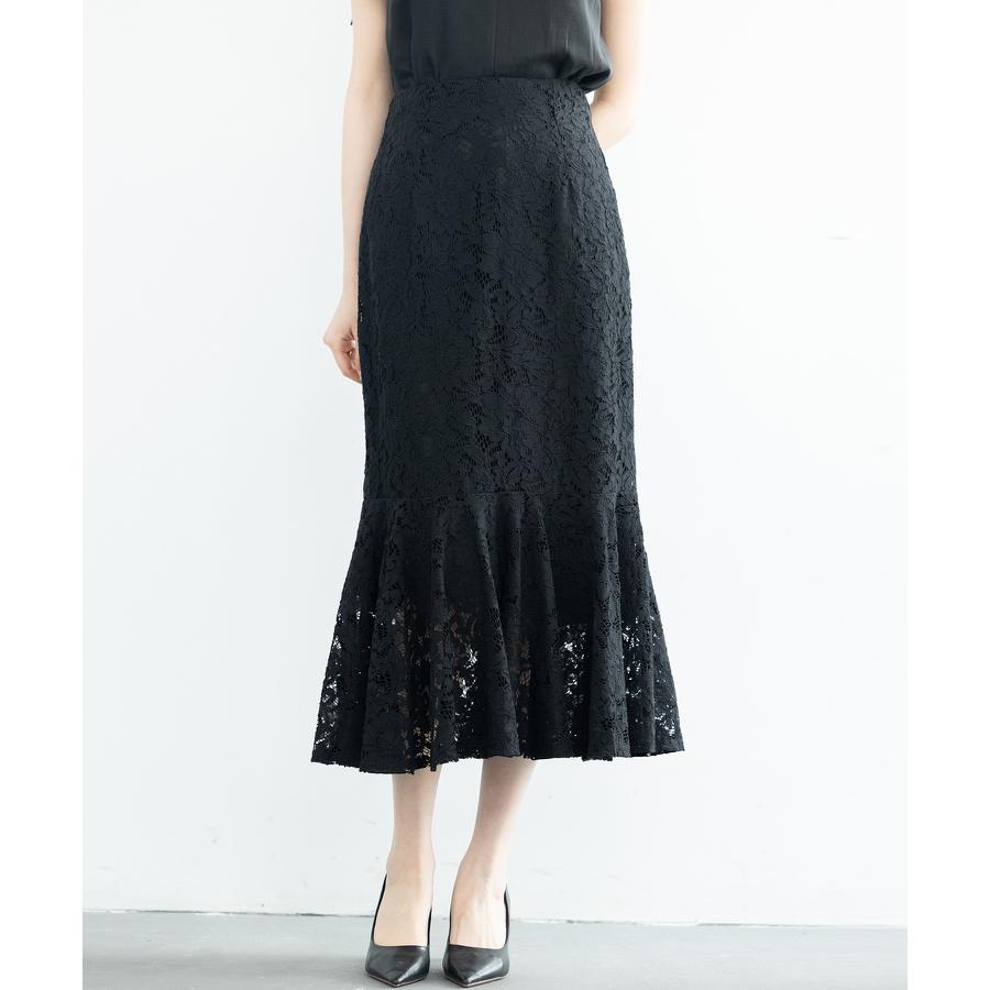 スカート レディース ボトムス ハイウエスト レース生地 マーメイドシルエット ミモレ丈 裏地付き  ファスナー付き 脚長効果 薄手 ウエストマーク |  | 16