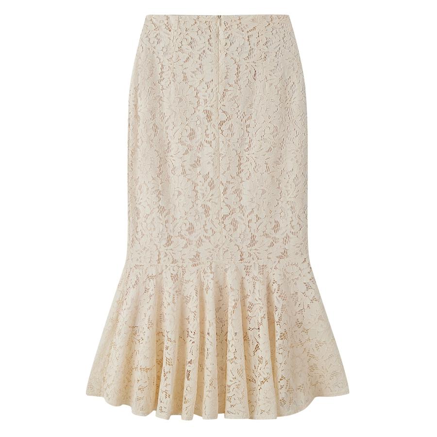 スカート レディース ボトムス ハイウエスト レース生地 マーメイドシルエット ミモレ丈 裏地付き  ファスナー付き 脚長効果 薄手 ウエストマーク |  | 03