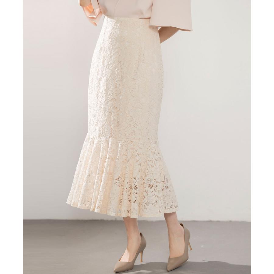 スカート レディース ボトムス ハイウエスト レース生地 マーメイドシルエット ミモレ丈 裏地付き  ファスナー付き 脚長効果 薄手 ウエストマーク |  | 04