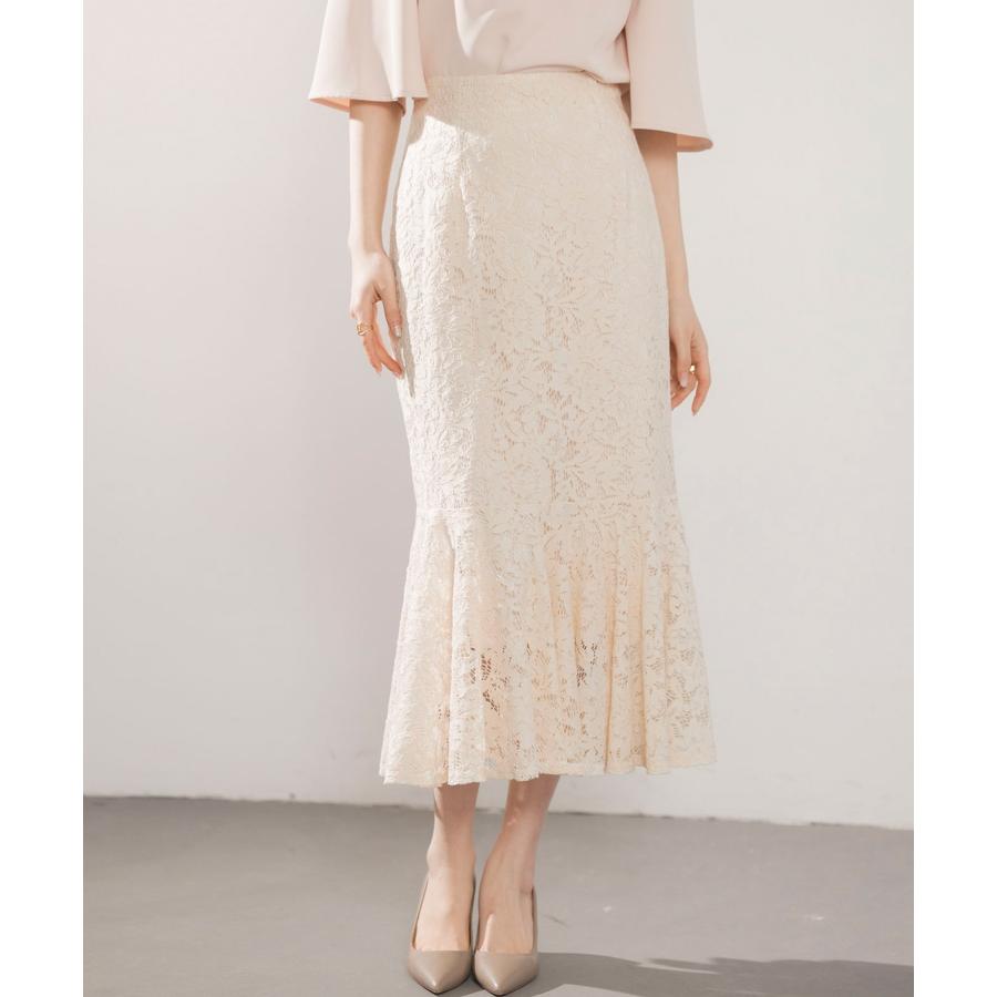 スカート レディース ボトムス ハイウエスト レース生地 マーメイドシルエット ミモレ丈 裏地付き  ファスナー付き 脚長効果 薄手 ウエストマーク |  | 05
