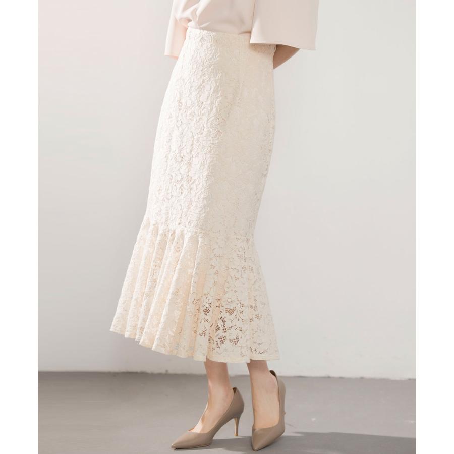 スカート レディース ボトムス ハイウエスト レース生地 マーメイドシルエット ミモレ丈 裏地付き  ファスナー付き 脚長効果 薄手 ウエストマーク |  | 06
