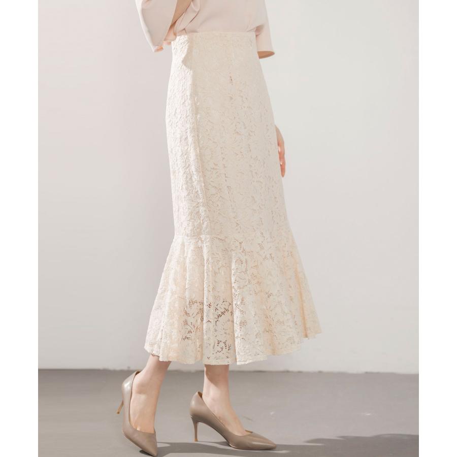 スカート レディース ボトムス ハイウエスト レース生地 マーメイドシルエット ミモレ丈 裏地付き  ファスナー付き 脚長効果 薄手 ウエストマーク |  | 07