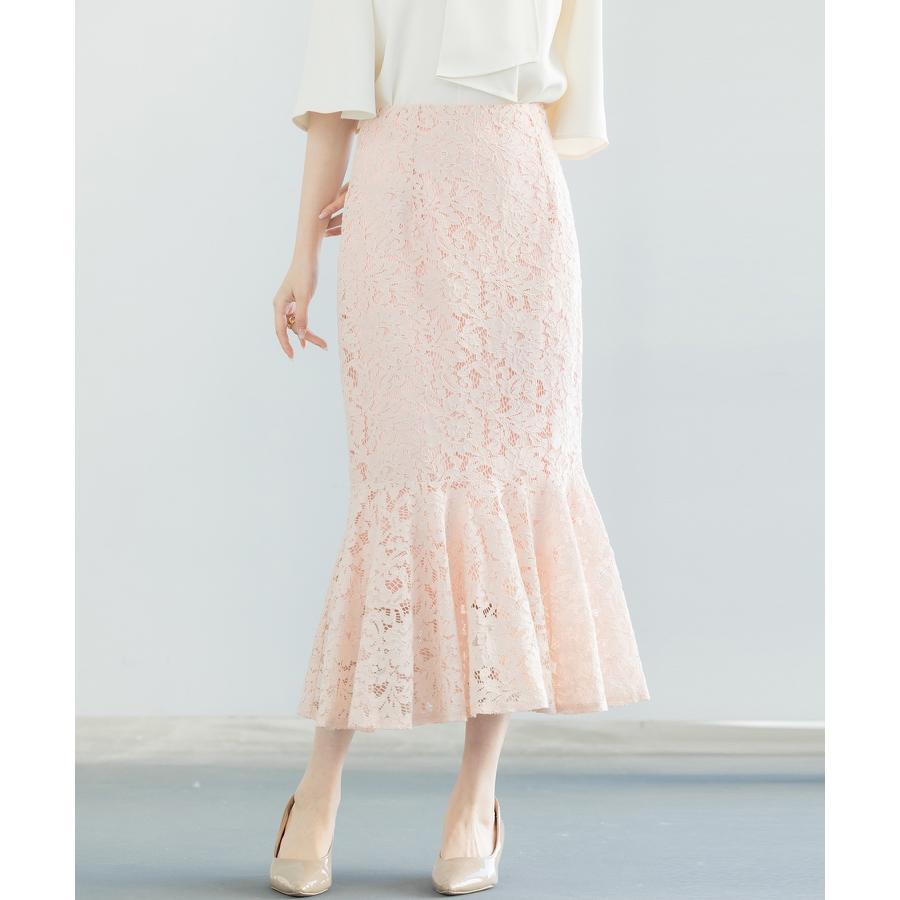スカート レディース ボトムス ハイウエスト レース生地 マーメイドシルエット ミモレ丈 裏地付き  ファスナー付き 脚長効果 薄手 ウエストマーク |  | 08
