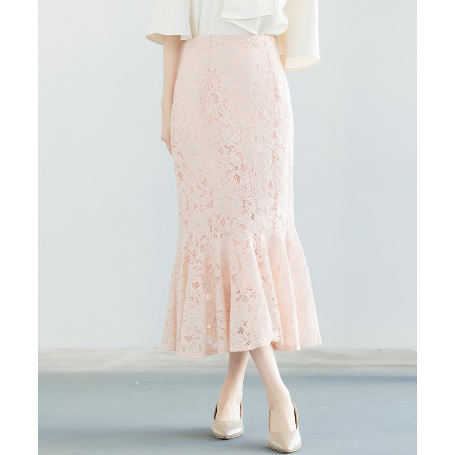 スカート レディース ボトムス ハイウエスト レース生地 マーメイドシルエット ミモレ丈 裏地付き  ファスナー付き 脚長効果 薄手 ウエストマーク |  | 09