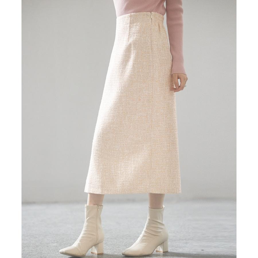 スカート レディース ボトムス ミモレ丈 タイトスカート ラメ入り ツイード生地 ハイウエスト バックゴム やや厚手 裏地あり 暖かい 通勤 通学 オ |  | 10