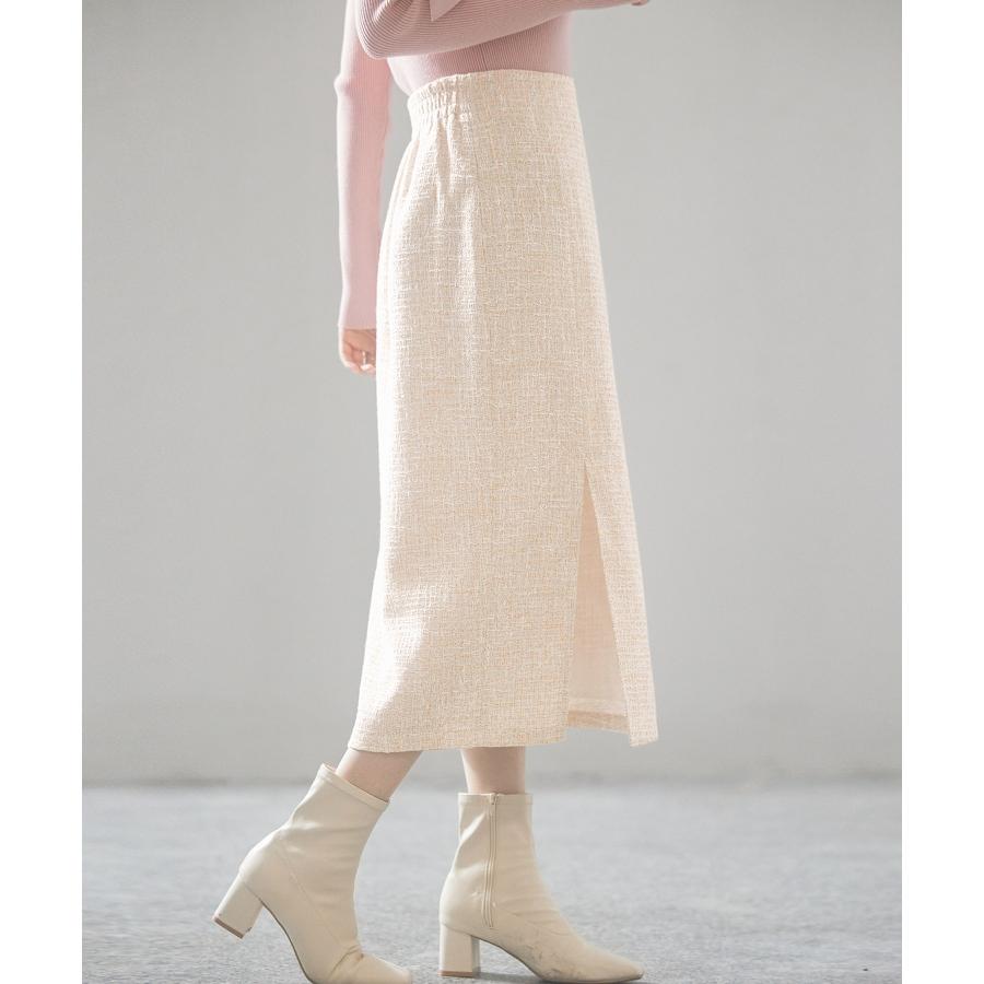 スカート レディース ボトムス ミモレ丈 タイトスカート ラメ入り ツイード生地 ハイウエスト バックゴム やや厚手 裏地あり 暖かい 通勤 通学 オ |  | 11