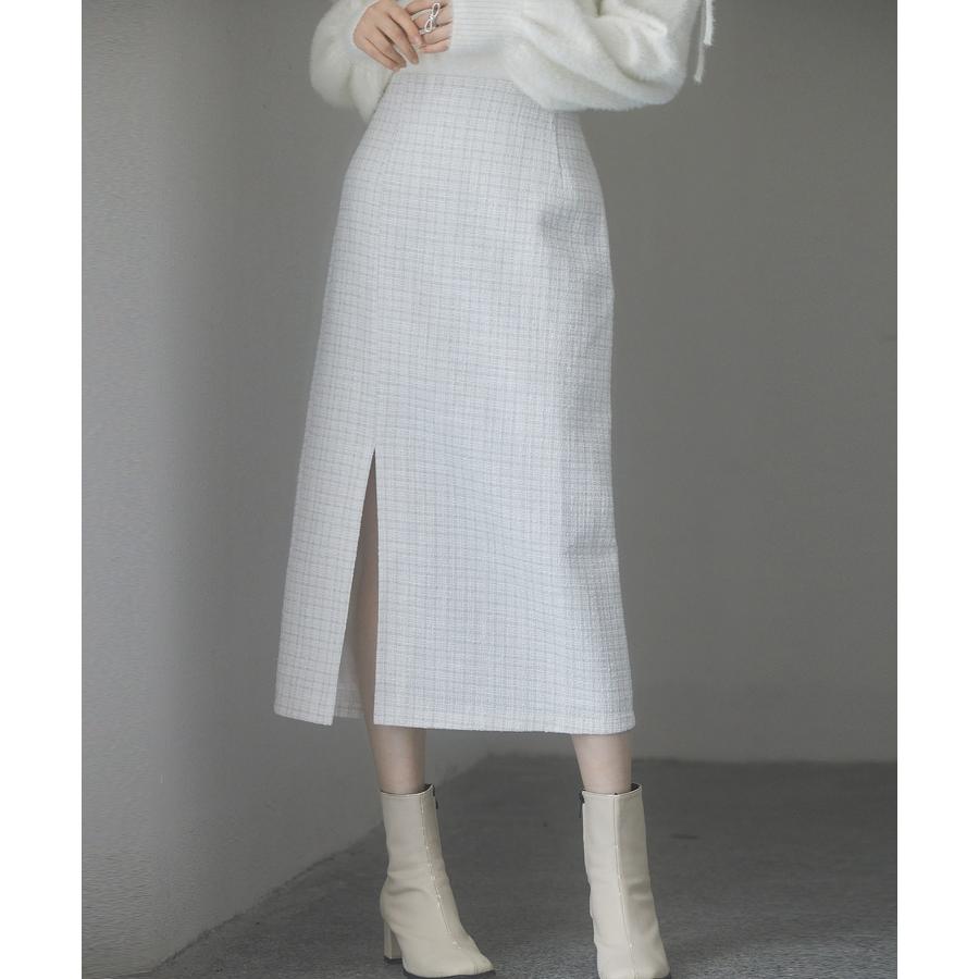 スカート レディース ボトムス ミモレ丈 タイトスカート ラメ入り ツイード生地 ハイウエスト バックゴム やや厚手 裏地あり 暖かい 通勤 通学 オ |  | 04