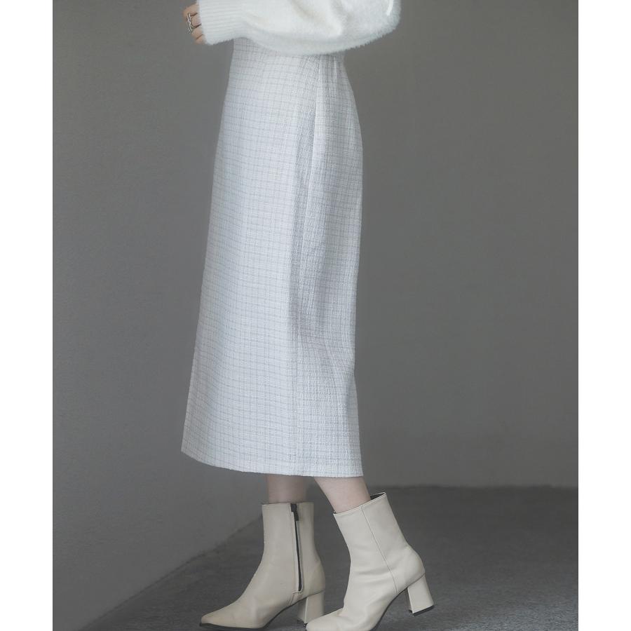 スカート レディース ボトムス ミモレ丈 タイトスカート ラメ入り ツイード生地 ハイウエスト バックゴム やや厚手 裏地あり 暖かい 通勤 通学 オ |  | 06