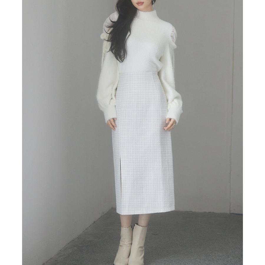 スカート レディース ボトムス ミモレ丈 タイトスカート ラメ入り ツイード生地 ハイウエスト バックゴム やや厚手 裏地あり 暖かい 通勤 通学 オ |  | 08