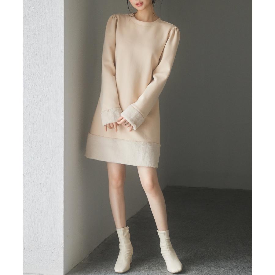 ワンピース タイトワンピース 長袖 カジュアル きれいめ Iライン ひざ上丈 膝上 2way 付け襟 クルーネック シャツ襟 ファー 裾ファー セット |  | 10