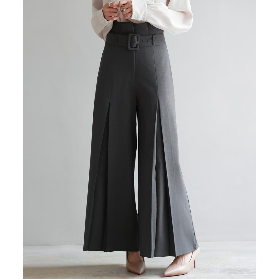 パンツ レディース ボトムス ワイドパンツ ロング丈 ワイドシルエット ロングパンツ ハイウエスト フロントタック ベルト付き ポケット付き きれいめ |  | 10
