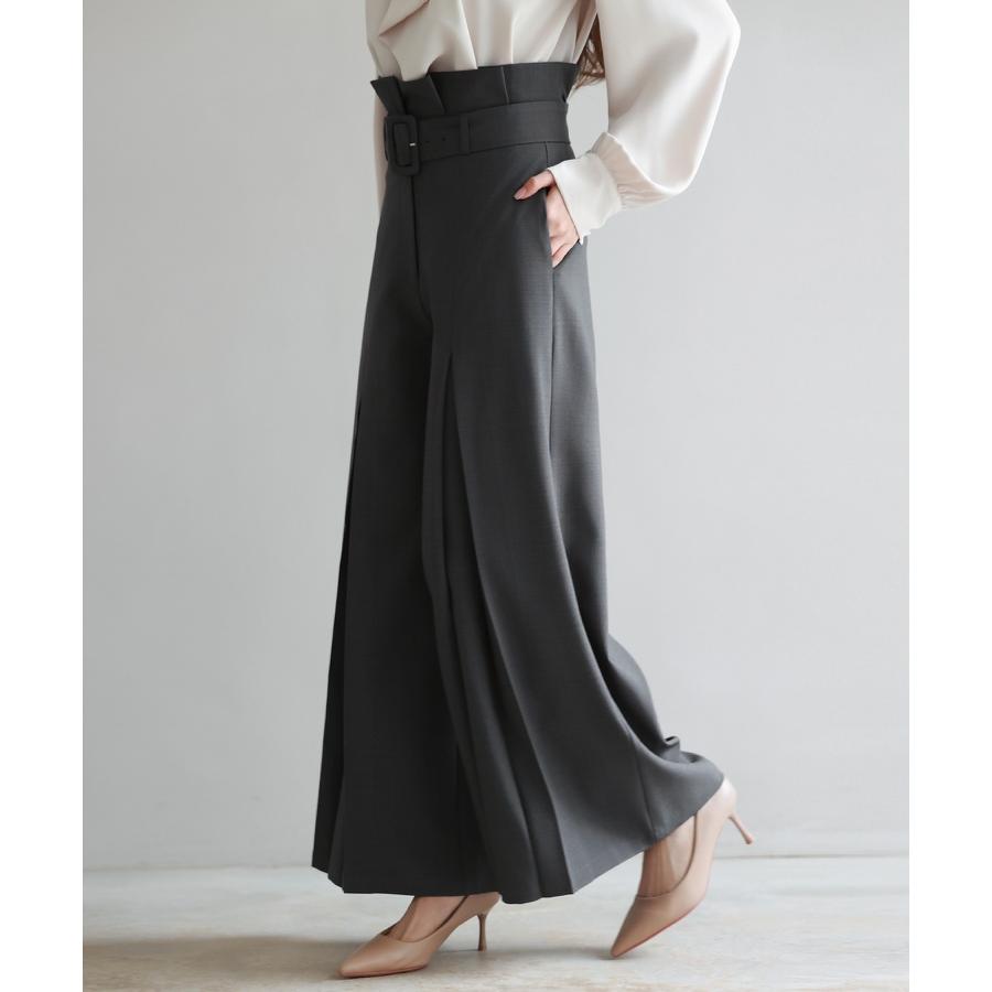 パンツ レディース ボトムス ワイドパンツ ロング丈 ワイドシルエット ロングパンツ ハイウエスト フロントタック ベルト付き ポケット付き きれいめ |  | 11