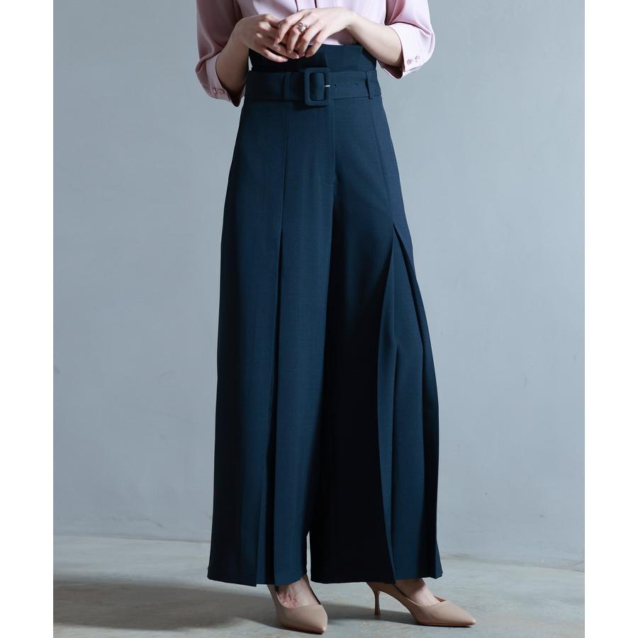 パンツ レディース ボトムス ワイドパンツ ロング丈 ワイドシルエット ロングパンツ ハイウエスト フロントタック ベルト付き ポケット付き きれいめ |  | 14