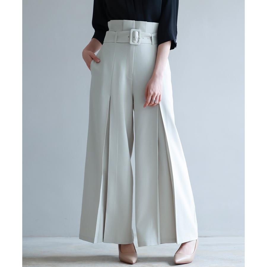 パンツ レディース ボトムス ワイドパンツ ロング丈 ワイドシルエット ロングパンツ ハイウエスト フロントタック ベルト付き ポケット付き きれいめ |  | 04