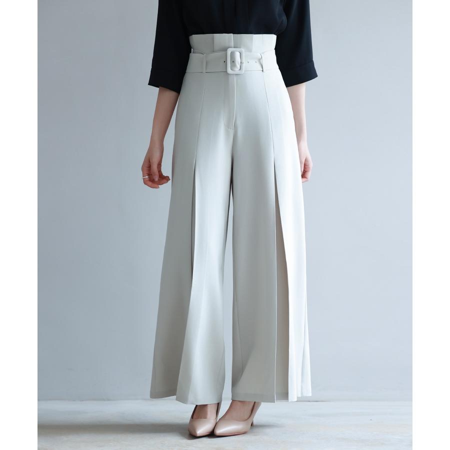 パンツ レディース ボトムス ワイドパンツ ロング丈 ワイドシルエット ロングパンツ ハイウエスト フロントタック ベルト付き ポケット付き きれいめ |  | 05