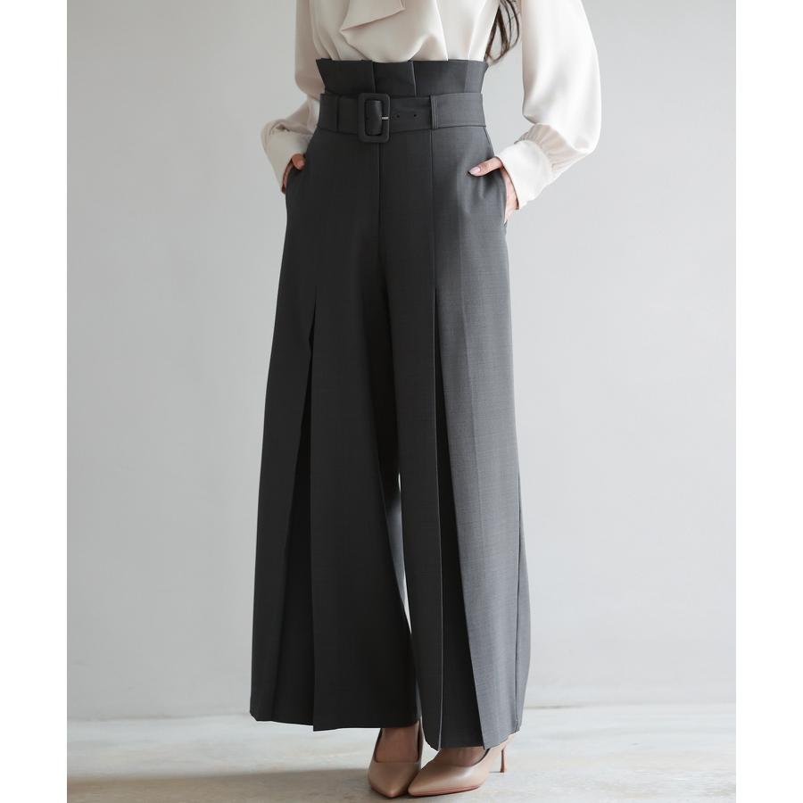 パンツ レディース ボトムス ワイドパンツ ロング丈 ワイドシルエット ロングパンツ ハイウエスト フロントタック ベルト付き ポケット付き きれいめ |  | 09
