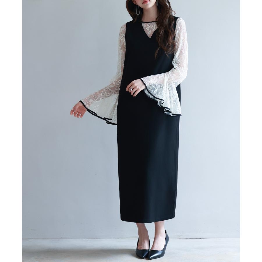 ワンピース ブラウス セットアップ 2点セット レディース レースブラウス ジャンパースカート ジャンスカ フレア袖 Vネックワンピース ミモレ丈 バ |  | 11