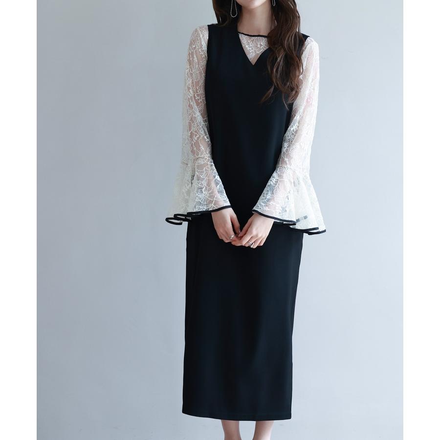 ワンピース ブラウス セットアップ 2点セット レディース レースブラウス ジャンパースカート ジャンスカ フレア袖 Vネックワンピース ミモレ丈 バ |  | 12