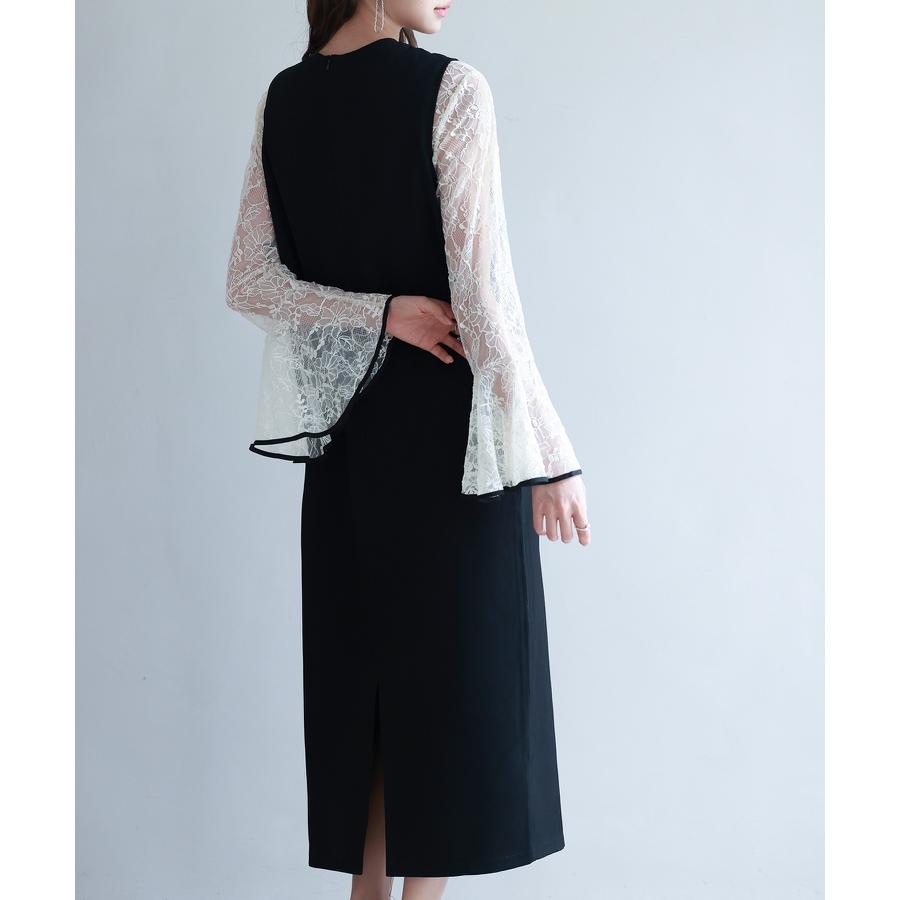 ワンピース ブラウス セットアップ 2点セット レディース レースブラウス ジャンパースカート ジャンスカ フレア袖 Vネックワンピース ミモレ丈 バ |  | 14