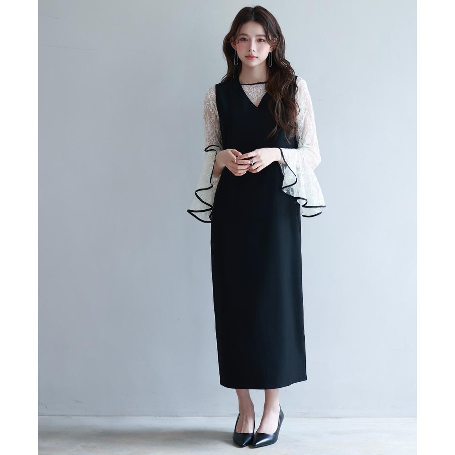 ワンピース ブラウス セットアップ 2点セット レディース レースブラウス ジャンパースカート ジャンスカ フレア袖 Vネックワンピース ミモレ丈 バ |  | 15