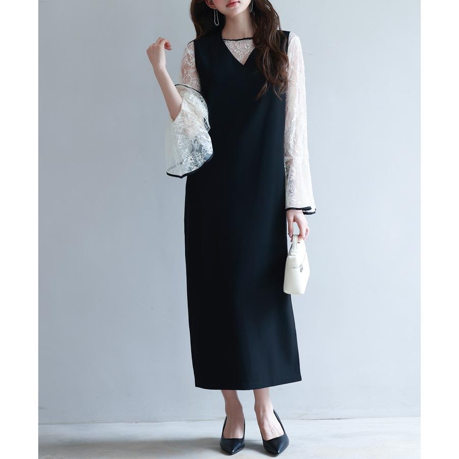 ワンピース ブラウス セットアップ 2点セット レディース レースブラウス ジャンパースカート ジャンスカ フレア袖 Vネックワンピース ミモレ丈 バ |  | 16