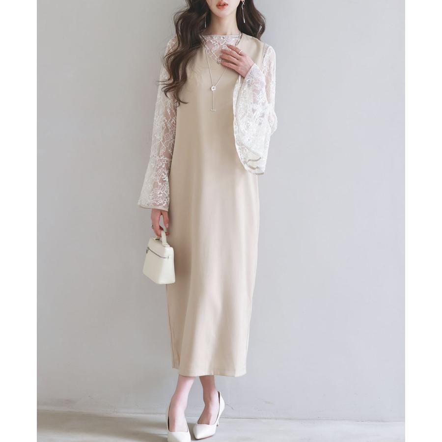 ワンピース ブラウス セットアップ 2点セット レディース レースブラウス ジャンパースカート ジャンスカ フレア袖 Vネックワンピース ミモレ丈 バ |  | 04